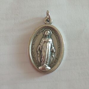 Vintage Silver Plated Religious Virgin Mary Pendant